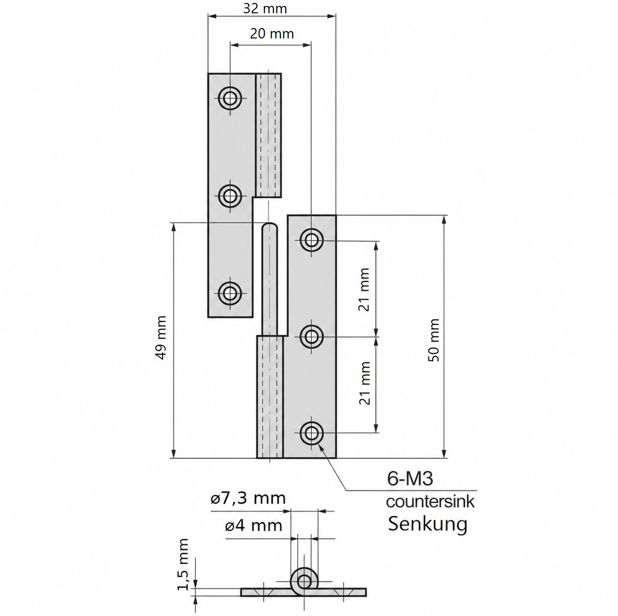 2 kusy vysoce kvalitního plakátového pantu, vyrobeného z nerezové oceli SUS304, nosnost: 7 kg (16 lbs), 50 mm (1-31/32"), verze: vlevo, B-1004-3-L. Robustní zvedací panty pro dveře, údržbové poklopy a mnoho dalšího, od TAKIGEN (Japonsko) - Obrázek 2