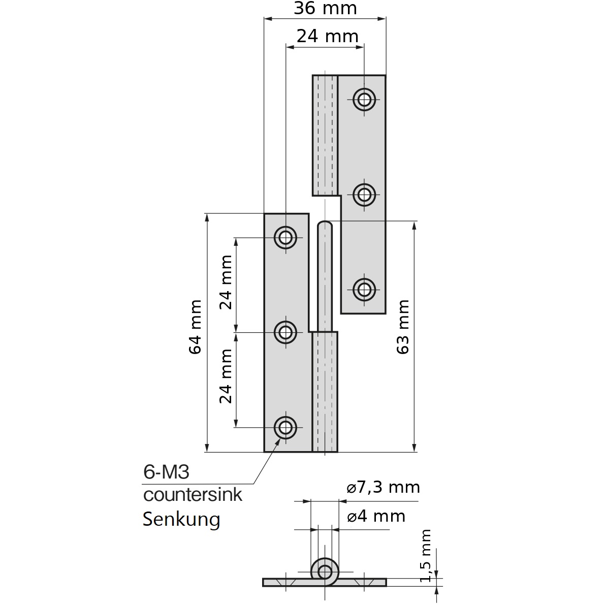 2 kusy vysoce kvalitního plakátového pant, vyrobeného z nerezové oceli SUS304, nosnost: 10 kg (23 lbs), 64 mm (2-33/64"), verze: vpravo, B-1004-2-R. Robustní zvedací panty pro dveře, údržbové poklopy a mnoho dalšího, od TAKIGEN (Japonsko) - Obrázek 2