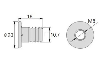 20 kusů vysoce kvalitní lisovací matice s vnitřním závitem M8, vyrobená z oceli, povrch: pozinkovaná, 20 mm (25/32"), 8029105. Praktické zaváděcí pouzdro s límcem pro připojení nábytku a mnoho dalšího, od EMUCA - Image 2