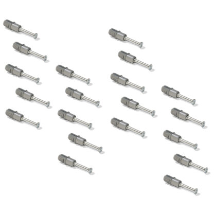 20 ks rozpěrných šroubů, vyrobeno z oceli a plastu, povrch: pozinkovaný, 21,6 mm (27/32"), 5912805. Rozšiřitelná připojovací kotva pro excentrické konektory, police, díly skříněk a mnoho dalšího, od EMUCA
