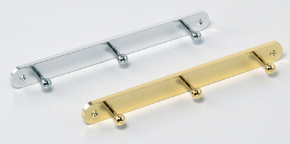 Vysoce kvalitní věšák na kabáty se třemi háčky, se sférickými špičkami, povrchová úprava: zlatá, 240 mm (9,5"), MBF240-G. Šatní tyč pro chodbu, kancelář, hotel, restauraci, ložnici a mnoho dalšího, Sugatsune / LAMP® (Japonsko) - Obrázek 3