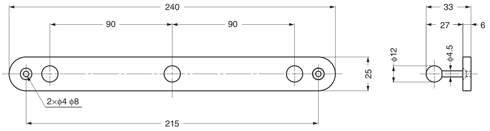 Vysoce kvalitní věšák na kabáty se třemi háčky, se sférickými špičkami, povrchová úprava: zlatá, 240 mm (9,5"), MBF240-G. Šatní tyč pro chodbu, kancelář, hotel, restauraci, ložnici a mnoho dalšího, Sugatsune / LAMP® (Japonsko) - Obrázek 2