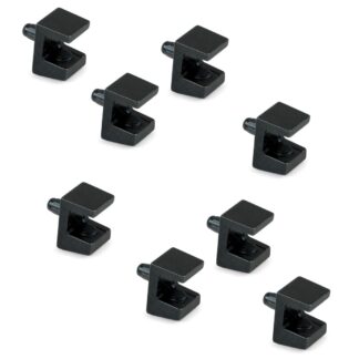 8 kusů vysoce kvalitních držáků na skleněné police, povrch: černý, 5mm (13/64"), 4007953. Držáky na skleněné police pro skleněné police, police ve skleněných vitrínách, koupelnové skříňky a mnoho dalšího, od EMUCA