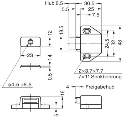 2 kusy kompaktní magnetické západky, včetně protidesky, povrch: hnědý, 25 mm (63/64"), ML-30SBR. Prostorově úsporný otvírač dveří push-to-open pro nábytková dvířka, dvířka skříněk a mnoho dalšího, od Sugatsune / LAMP® (Japonsko) - Image 2