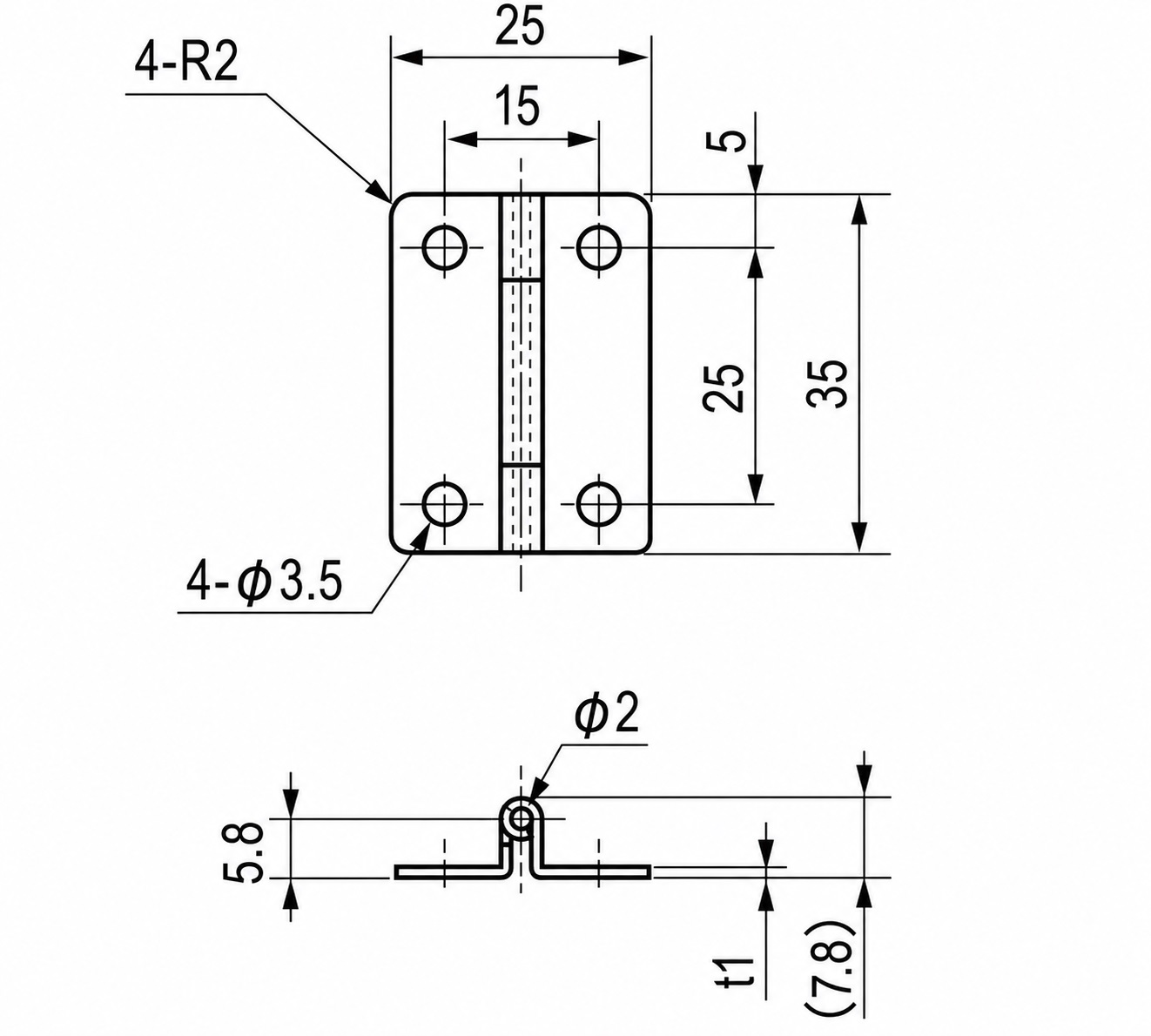 2 díly kompaktního offsetového pantu, vyrobeného z nerezové oceli SUS304, nosnost: 4,5 kg (10 lbs), 35 mm (1-3/8"), TH-25SUS. Robustní offsetový pant pro silné dveře, dveře do uzavření, údržbové průlezy a další, od TOCHIGIYA (Japonsko) - Obrázek 2