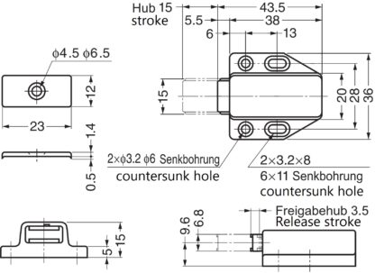 2 kusy vysoce kvalitních magnetických západek, včetně protidesky, povrch: hnědý, 38 mm (1-1/2"), ML-80BR. Otvírač dveří push-to-open pro nábytková dvířka, dvířka skříněk a mnoho dalšího, od Sugatsune / LAMP® (Japonsko) - Image 2