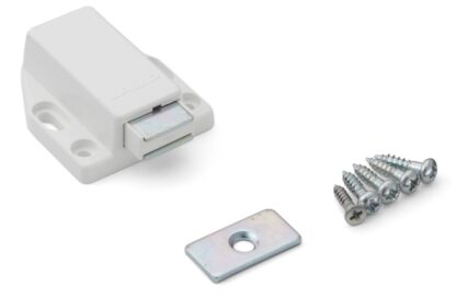 2 kusy vysoce kvalitních magnetických západek, včetně protidesky, povrch: bílý, 38 mm (1-1/2"), ML-80W. Otvírač dveří push-to-open pro nábytková dvířka, dvířka skříněk a mnoho dalšího, od Sugatsune / LAMP® (Japonsko) - Image 5