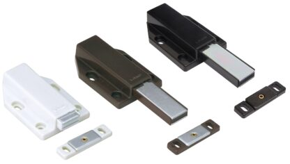 2 kusy magnetických západek, vč. protidesky, povrch: bílý, 70 mm (2-3/4"), verze: s dlouhým pístem, ML-120W. Otvírač dveří push-to-open pro nábytková dvířka, dvířka skříněk a mnoho dalšího, od Sugatsune / LAMP® (Japonsko) - Obrázek 4
