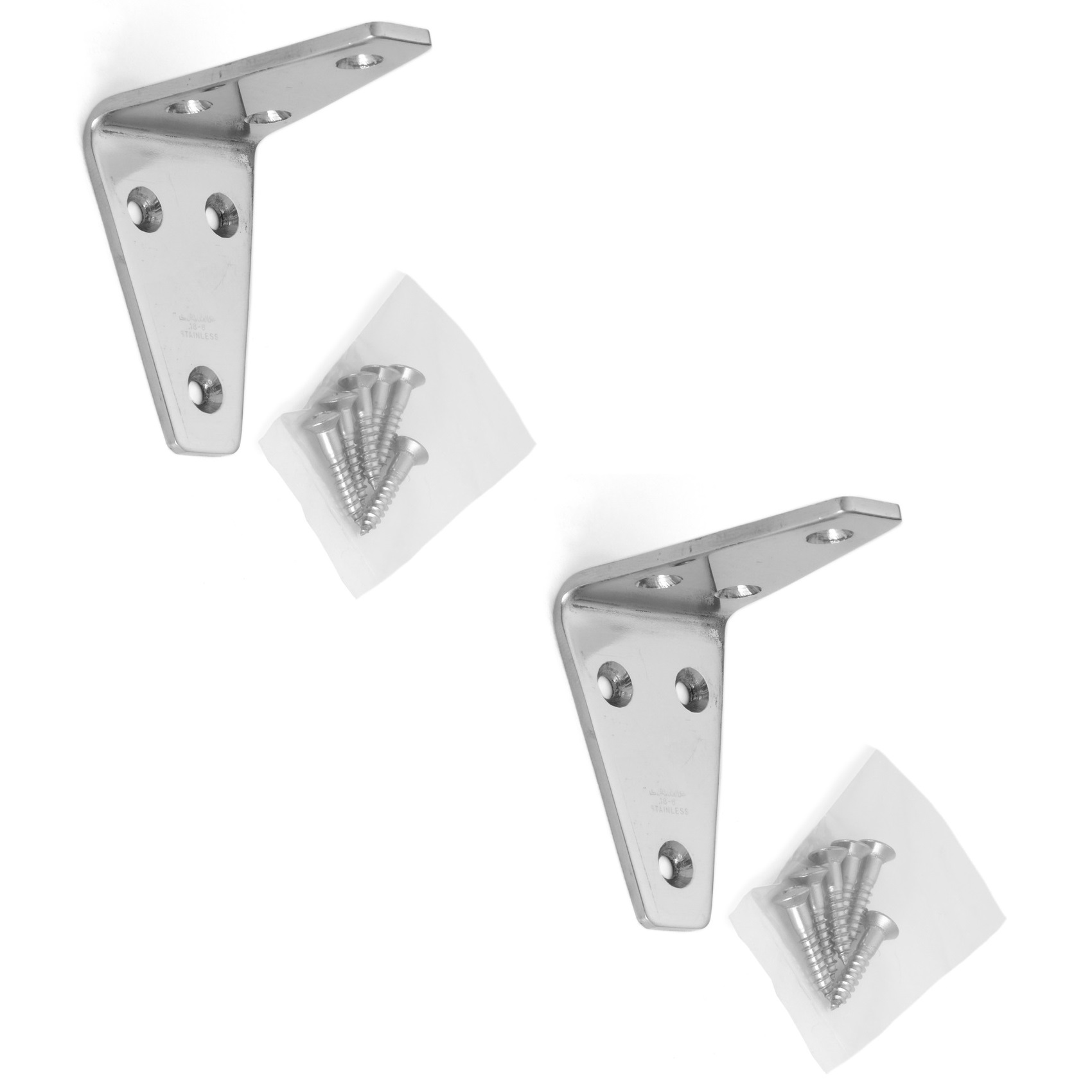 2 kusy robustní montážní konzoly odolné proti korozi, vyrobené z masivní nerezové oceli, nosnost: 16 kg, povrch: lesklý leštěný, SV-55M. Držáky polic pro příčky, police a mnoho dalšího, Sugatsune / LAMP® (Japonsko)