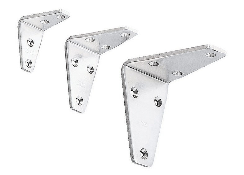 2 kusy robustní montážní konzoly odolné proti korozi, vyrobené z masivní nerezové oceli, nosnost: 16 kg, povrch: lesklý leštěný, SV-55M. Držáky polic pro příčky, police a mnoho dalšího, Sugatsune / LAMP® (Japonsko) - Obrázek 4