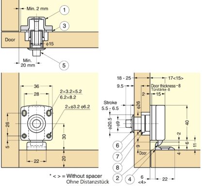 Zavírání tlačítkem pro silná nábytková dvířka od 22 do 25 mm, povrch: hnědá, SL-B251-BR. Push-Latch pro přestavbu karavanu, interiér jachty, karavanový nábytek a mnoho dalšího, od Sugatsune / LAMP® (Japonsko) - Image 2