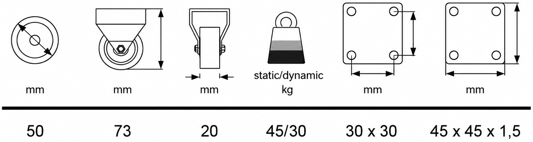 Čtyřdílný robustní nábytekový odlivovač, nosnost: 120 kg (265 lbs), ⌀50 mm (1-31/32"), 08.12.150-1. - Obrázek 2