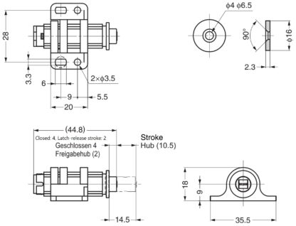 2 kusy kulaté magnetické zacvakávací klopy s možností nastavení, vč. protidesky, povrch: černý, MC-25BL. Otvírač dveří push-to-open pro nábytková dvířka, dvířka skříněk a mnoho dalšího, od Sugatsune / LAMP® (Japonsko) - Obrázek 2