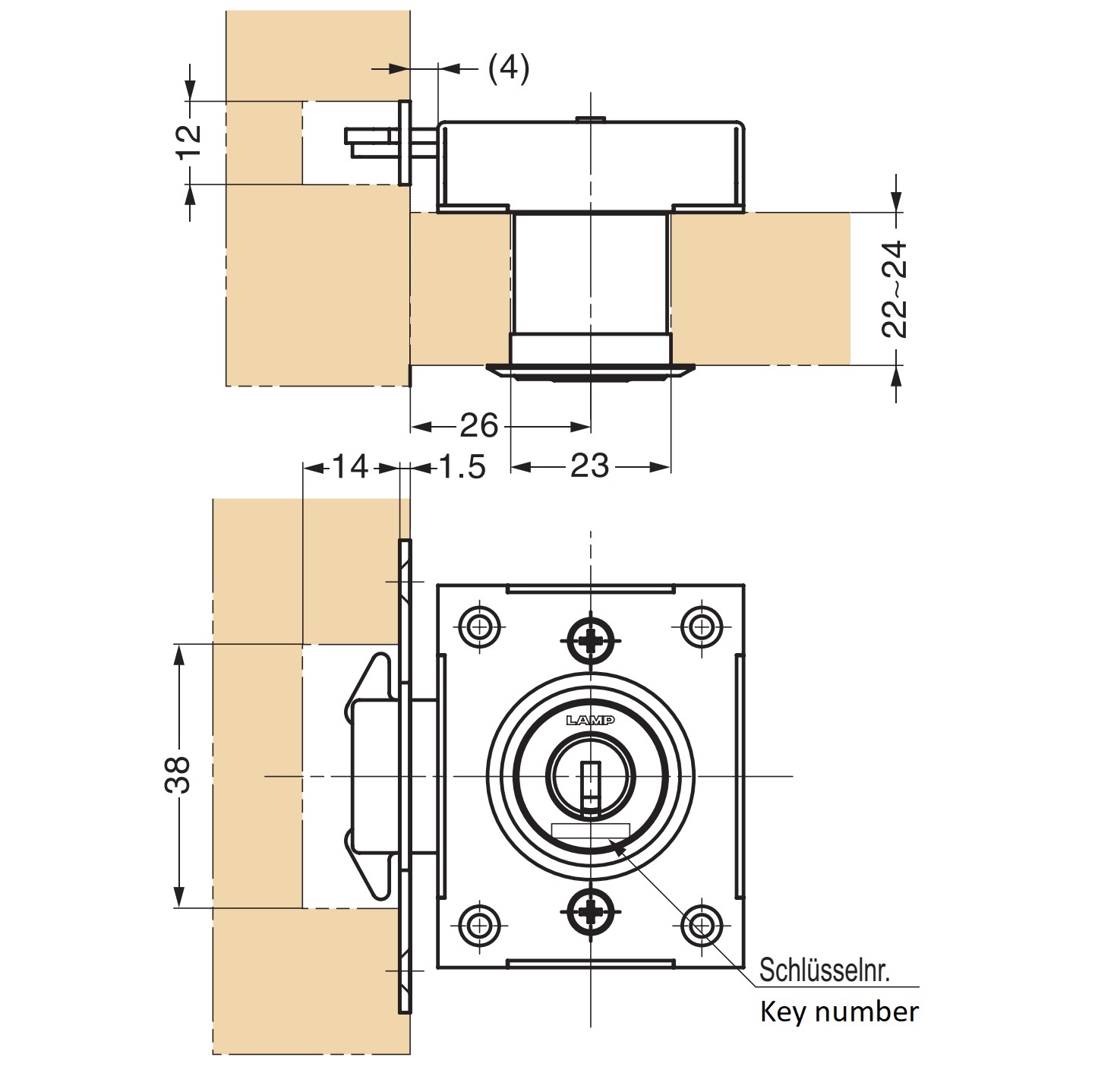 Zámek s posuvnými dveřmi, vyrobený z nerezové oceli SUS304, povrch: chromovaný, provedení: s podobným klíčem, 7810K-24-CR-L-D. Roletový zámek pro posuvné dveře a mnoho dalšího, od Sugatsune / LAMP® (Japonsko) - Obrázek 3