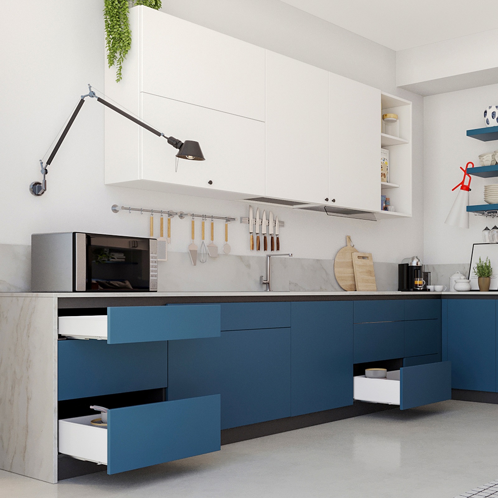 Sada zásuvek, s extra tenkými rámy, výška: 88 mm (3-15/32"), plocha: bílá, 490 mm (19-19/64"), verze: částečné prodloužení s možností otevírání, 3275412. sada na kuchyňský nábytek a mnoho dalšího, od EMUCA - Obrázek 9