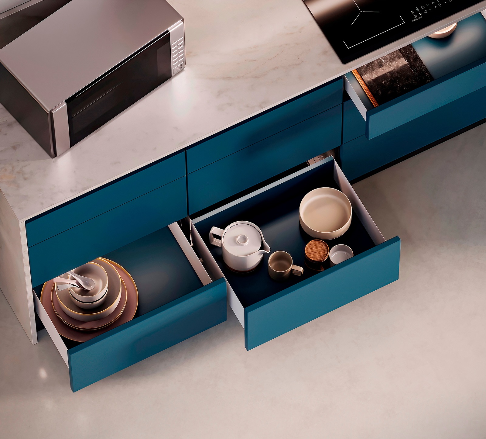 Sada zásuvek, s extra tenkými rámy, výška: 88 mm (3-15/32"), plocha: bílá, 490 mm (19-19/64"), verze: částečné prodloužení s možností otevírání, 3275412. sada na kuchyňský nábytek a mnoho dalšího, od EMUCA - Obrázek 2