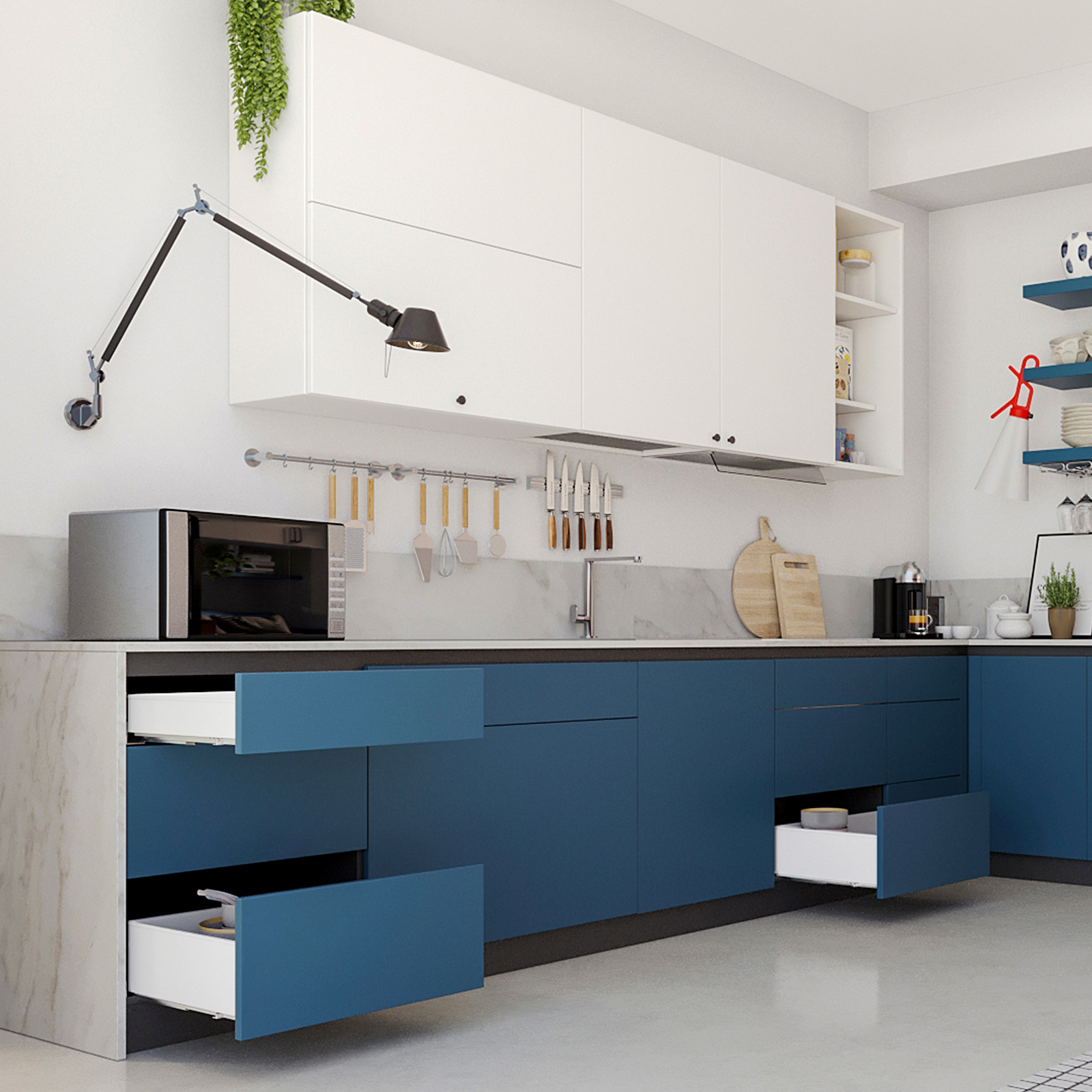 Sada zásuvek s extra tenkými rámy, výška: 88 mm (3-15/32"), povrch: bílá, 340 mm (13-25/64"), verze: plné prodloužení s měkkým zavíráním, 3275112. sada zásuvek pro kuchyňský nábytek a mnoho dalšího, od EMUCA - Obrázek 2