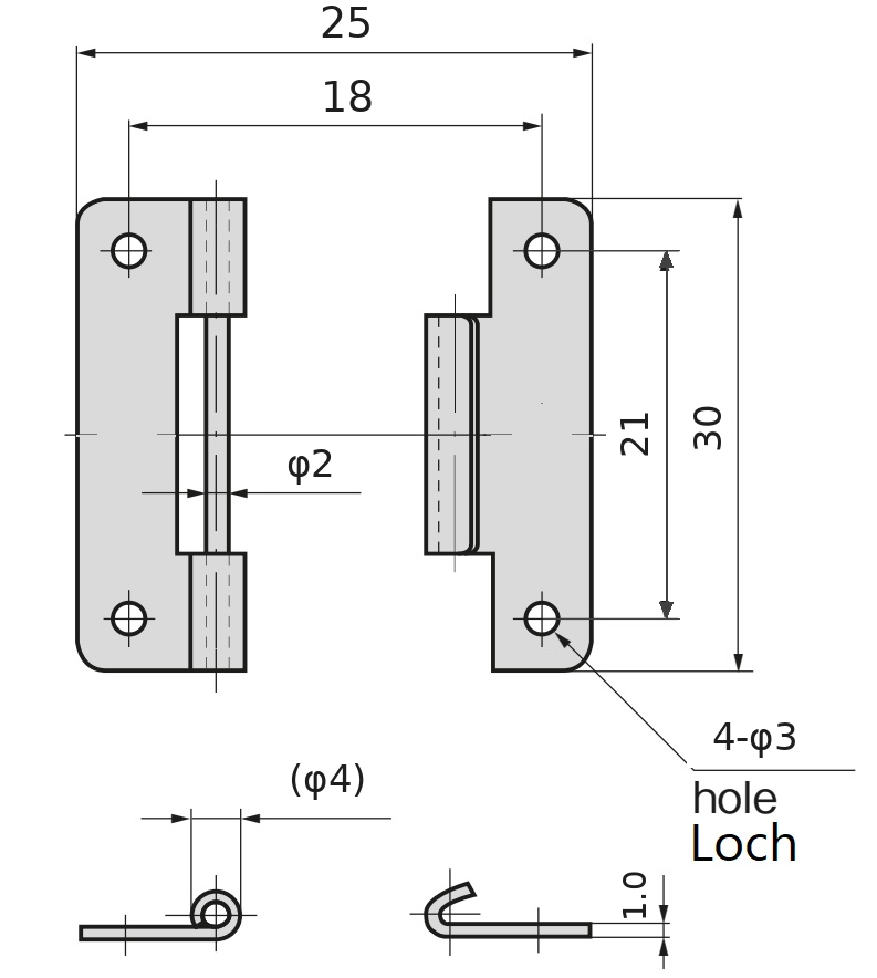 2 kusy vysoce kvalitního zasouvacího pantu, vyrobené z nerezové oceli SUS304, nosnost: 2 kg (5 lbs), 30 mm (1-3/16"), B-1006-5. Robustní zvedací pant pro lodní dveře, údržbové průlezy a mnoho dalšího, od TAKIGEN (Japonsko) - Obrázek 2