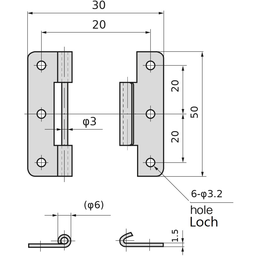 2 kusy vysoce kvalitního zasouvacího pantu, vyrobeného z nerezové oceli SUS304, nosnost: 6 kg (14 lbs), 50 mm (1-31/32"), B-1006-2. Robustní zvedací pant pro lodní dveře, údržbové průlezy a mnoho dalšího, od TAKIGEN (Japonsko) - Obrázek 2
