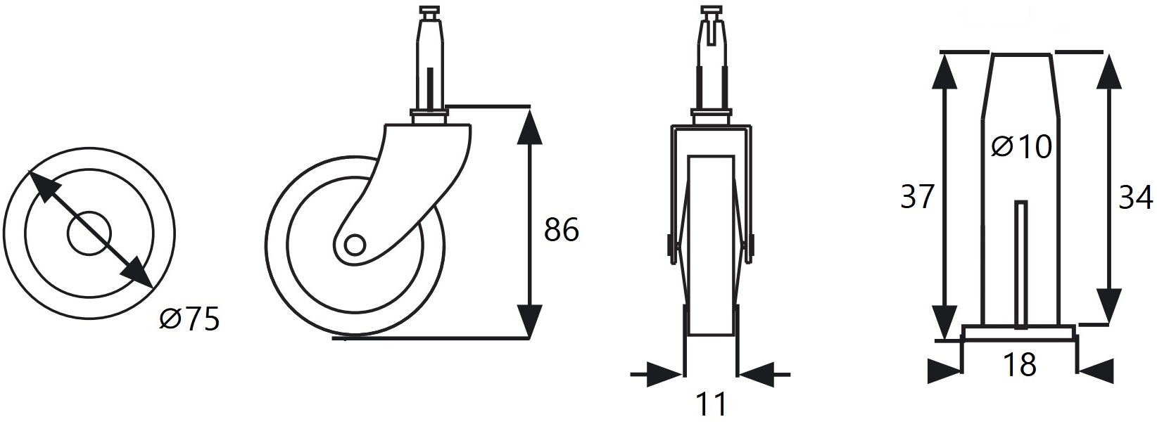 4 kusy klasického čajového vozíku, nosnost: 60 kg (133 lbs), povrch: niklovaný, ⌀75 mm (2-61/64"), 08.01.110-1. Vysoce kvalitní rol servírovacího vozíku pro čajové vozíky, servírovací vozíky, boční vozíky a mnoho dalšího, od SISO Dánsko - Obrázek 3