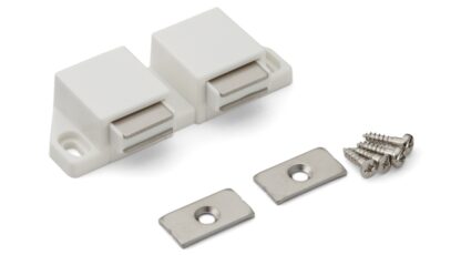 Kompaktní magnetická západka, včetně protidesky, povrch: bílá, 25 mm (63/64"), verze: se 2 písty, ML-30WW. Prostorově úsporný dvojitý otvírač dveří pro nábytková dvířka, dvířka skříněk a mnoho dalšího, od Sugatsune / LAMP® (Japonsko) - Obrázek 4