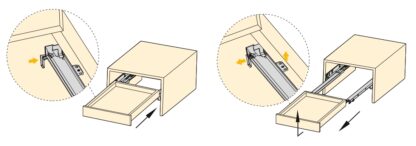 Podlahový výsuv, nosnost: 30 kg (67 lbs), 250 mm (9-27/32"), verze: plný výsuv s pomalým dovíráním, 3124005. Vysoce kvalitní podlahový výsuv pro dřevěnou zásuvku, dřevěnou zásuvku, dřevěnou polici a mnoho dalšího, EMUCA - Obrázek 3
