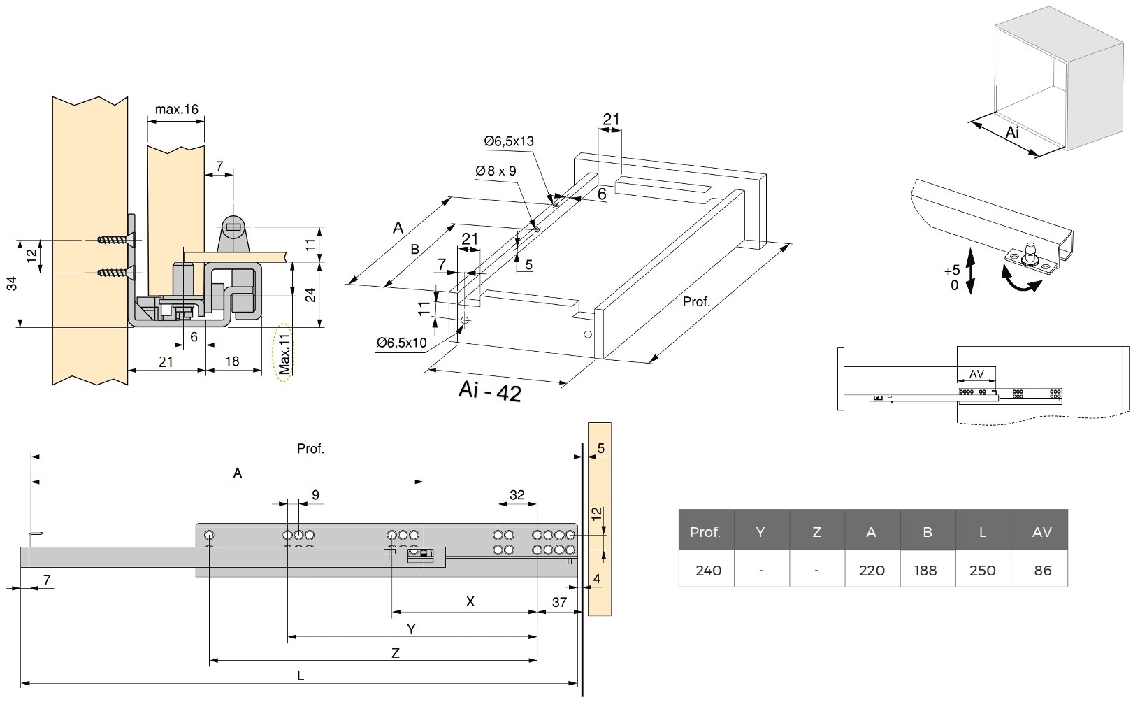 Podlahové lišty, nosnost: 25 kg (56 lbs), 250 mm (9-27/32"), verze: částečný výsuv s funkcí push-to-open, 3123005. Vysoce kvalitní podlahové výsuvy pro dřevěné zásuvky, dřevěné zásuvky, dřevěné police a mnoho dalšího, od EMUCA - Obrázek 2