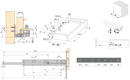 Podlahové lišty, nosnost: 25 kg (56 lbs), 350 mm (13-25/32"), Provedení: Částečný výsuv s funkcí push-to-open, 3123205. Kvalitní podlahové výsuvy pro dřevěné zásuvky, dřevěné police a mnoho dalšího, od EMUCA - Obrázek 2