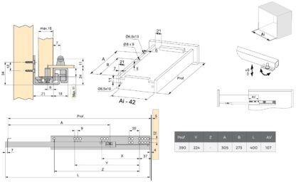 Podlahové ližiny, nosnost: 25 kg (56 lbs), 400 mm (15-3/4"), Provedení: Částečný výsuv s funkcí push-to-open, 3123305. Kvalitní podlahové výsuvy pro dřevěné zásuvky, dřevěné police a mnoho dalšího, od EMUCA - Obrázek 2