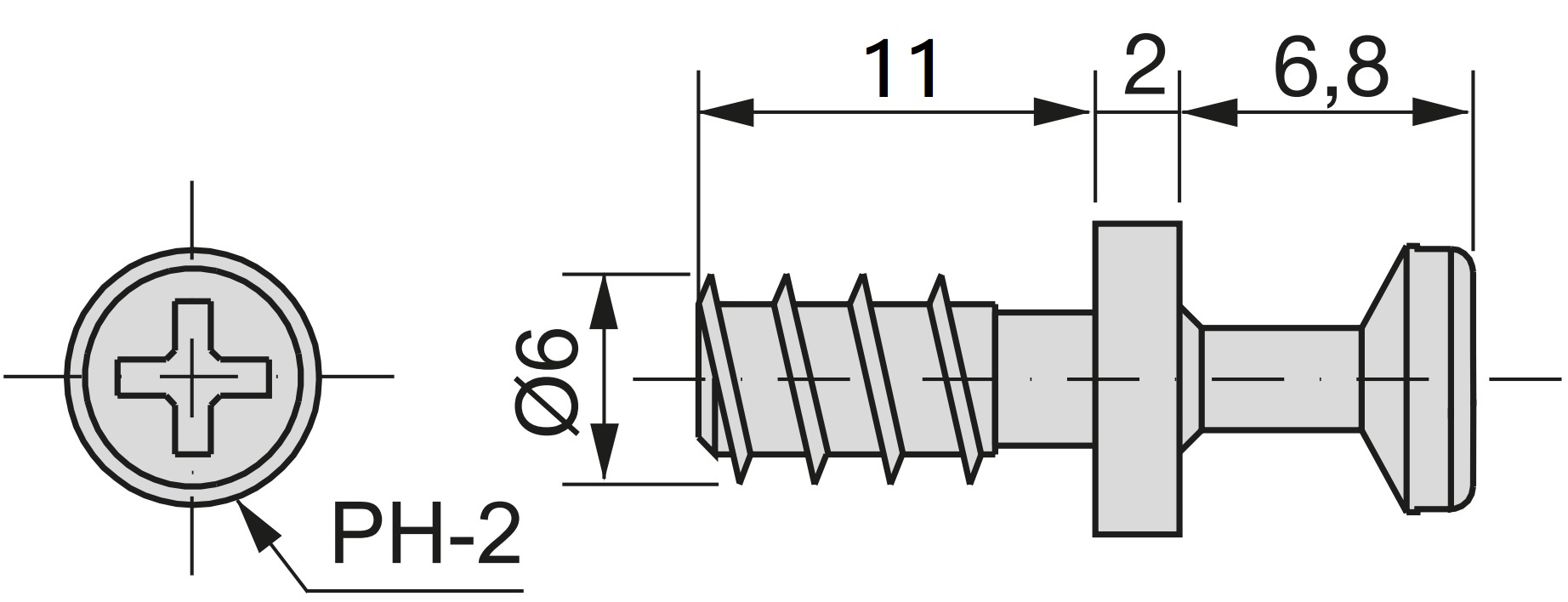 20 kusů robustního spojovacího šroubu pro otvor ⌀6 mm, vyrobeného ze Zamaku, 11 mm (7/16"), 8083901. Robustní excentrický kolík pro připojení nábytku a mnoho dalšího, od EMUCA - Obrázek 2